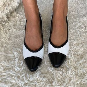 Bally Black and White Cap Toe Pumps